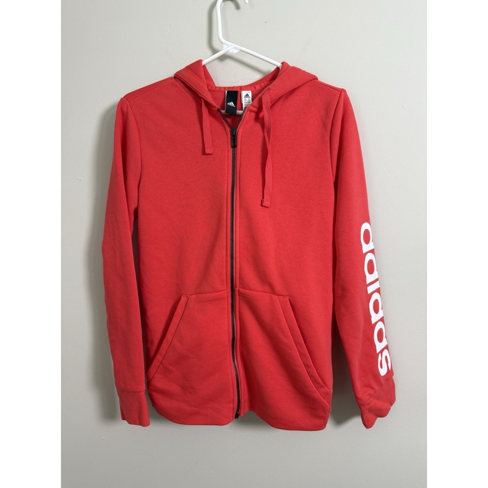 Adidas Red Essential Linear‎ Hoodie Track Jacket Sz M Athletic Casual Athleasure